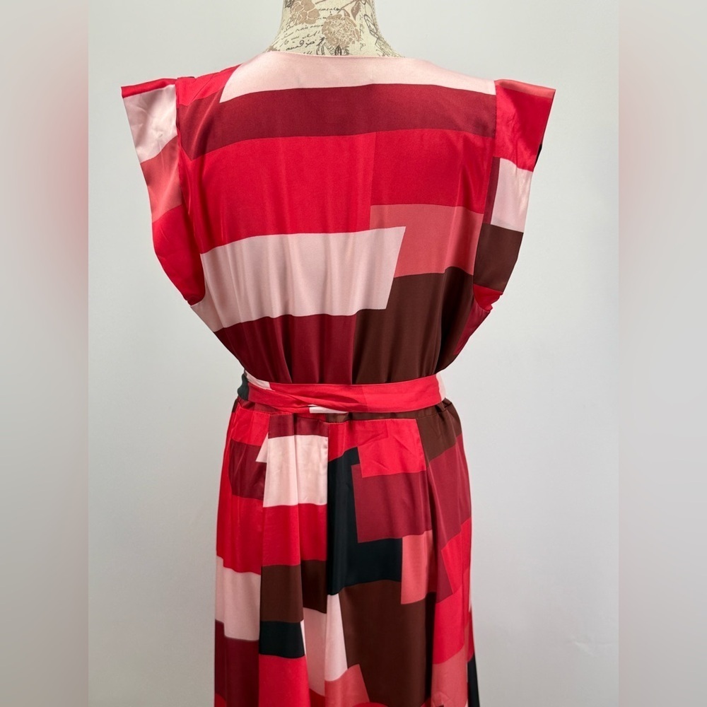 HUTCH Red and pink geometric print color block wrap midi dress size XL - Picture 7 of 16